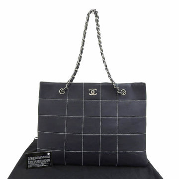 Chanel wild stitch chocolate bar shoulder bag leather dark blue coco mark tote 7 series