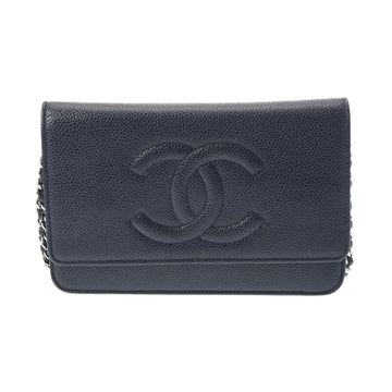 CHANEL Cocomark Navy Women's Caviar Skin Chain