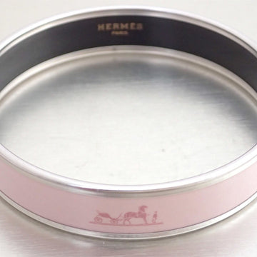 HERMES Bangle Bracelet Email Metal/Enamel Silver x Light Pink Women's