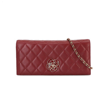 CHANEL Matelasse Clutch Chain Shoulder Bag Leather Red Camellia Gold Hardware A94575