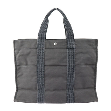 HERMES Tote GM Yale Line Bag Canvas Gray Silver Hardware Handbag