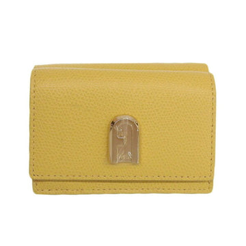 FURLA Leather Trifold Wallet Yellow Ladies