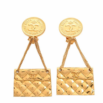 CHANEL Cocomark Matelasse Bag Motif Earrings Gold Women's