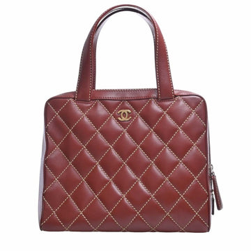 CHANEL Leather Wild Stitch Coco Mark Tote Bag Brown Ladies