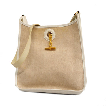 HERMESAuth  Vespa PM B Engraved Women's Toile H Shoulder Bag White