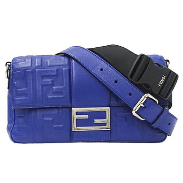 FENDI Bag Ladies Shoulder Body Waist Pouch Zucca Bucket Leather Blue 7V72