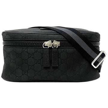 GUCCI Body Bag Black Silver GG Nylon 449182 Canvas Leather  Belt Waist Pouch Men's Crossbody Women's Unisex