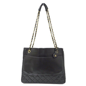 CHANEL Bag Matelasse Women's Tote Lambskin Chain Black Double