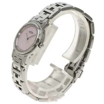 HERMES CL4.230 Clipper Nacle diamond watch stainless steel SS ladies