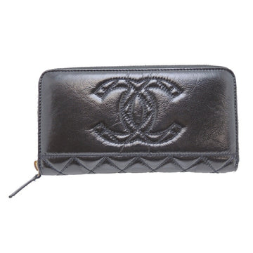 Chanel matelasse round long wallet ladies patent leather black