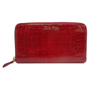 MIU MIU Miu Round Zipper Wallet Women's Long Leather Red
