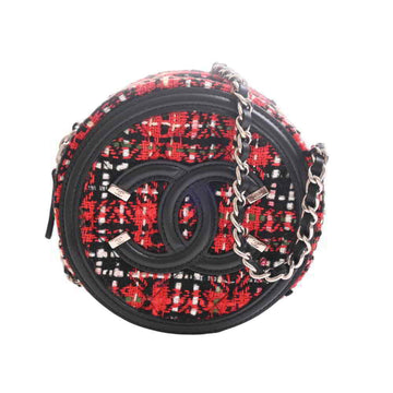 Chanel tweed leather CC filigree matelasse here mark chain shoulder bag red black