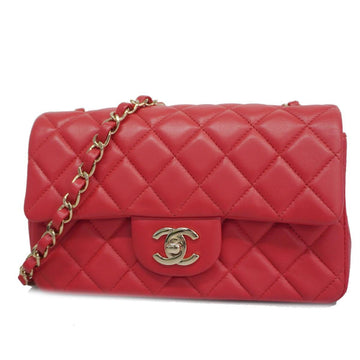 CHANEL Shoulder Bag Matelasse Chain Lambskin Red Gold Hardware Women's