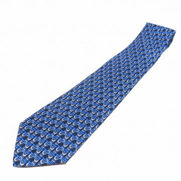 HERMES navy bird pattern silk brand accessory tie men's goods