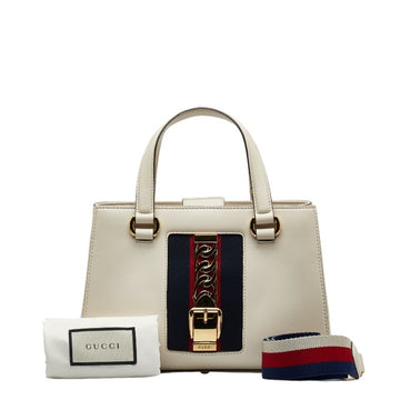 GUCCI Sylvie Handbag Shoulder Bag 460381 White Ivory Leather Ladies
