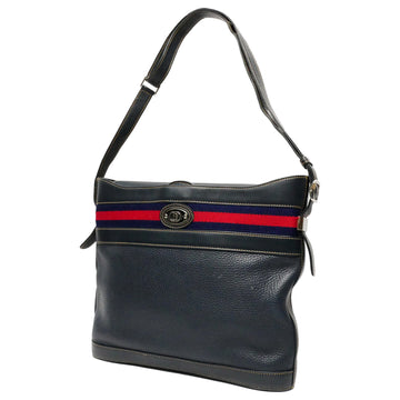 GUCCI Old Gucci Vintage Shoulder Bag Handbag Crossbody Unisex 1970's 70's Sherry Line Interlocking G Leather/Suede Silver Hardware Navy