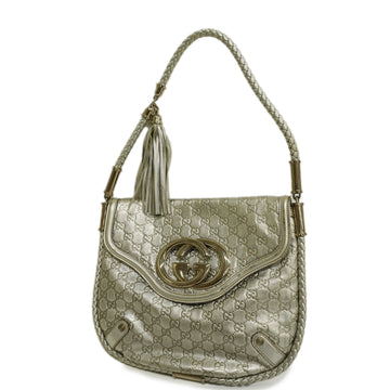 GUCCIAuth  Interlocking G167732 Women's Leather Shoulder Bag Silver