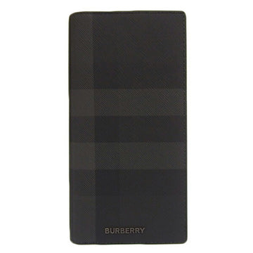 BURBERRY Check pattern bi-fold long wallet gray men's
