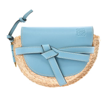 Loewe Men,Women Raffia,Leather Shoulder Bag Blue