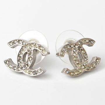 CHANEL earrings  CC mark rhinestone silver