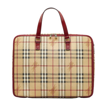 BURBERRY Nova Check Shadow Horse Handbag Bag Beige Red PVC Leather Women's