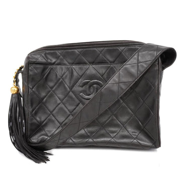 CHANEL Shoulder Bag Matelasse Lambskin Black Gold Hardware Women's