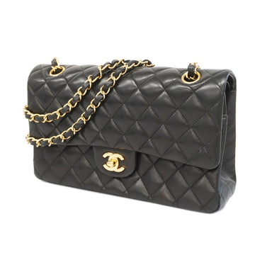 Chanel Matelasse W Flap W Chain Women's Leather Shoulder Bag Black