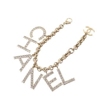 CHANEL Logo Rhinestone Coco Mark Bracelet Gold B19S Accessories