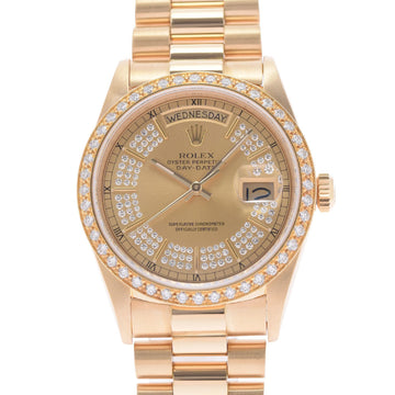 ROLEX Day Date Diamond 18048 Men's YG Watch Automatic Winding Champagne/Circle Dial