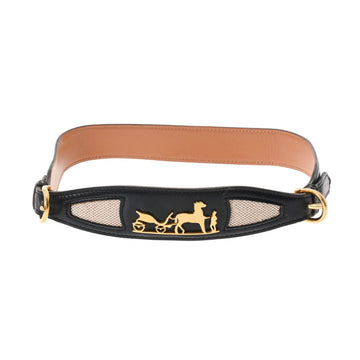 HERMES Duck and Tiger Size 70 Black ○L Engraved [around 1982] Ladies Toile Ash Boxcalf Belt