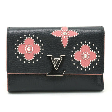 LOUIS VUITTON Portefeuille Capucines Compact Trifold Wallet Flower Studs Taurillon Leather Black M63222