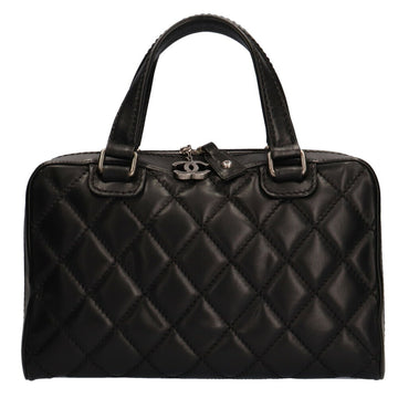 CHANEL wild stitch handbag leather black ladies