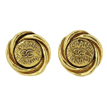 CHANEL earrings vintage here mark logo round circle GP plated gold ladies