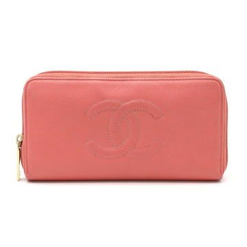 CHANEL Cocomark Round Long Wallet Caviar Skin Leather Pink A50071