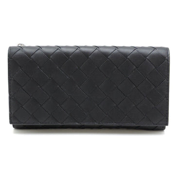 Bottega Veneta Intrecciato Women's and Men's Long Wallet 689975 Leather Black