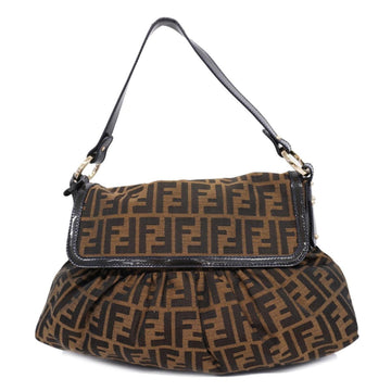 FENDI Shoulder Bag Zucca Nylon Canvas Brown Gold Hardware Women's