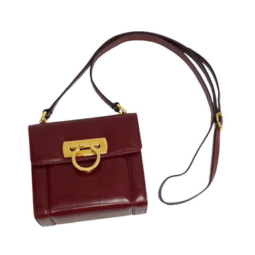 SALVATORE FERRAGAMO Gancini Hardware Calf Leather Genuine Mini Shoulder Bag Pochette Bordeaux