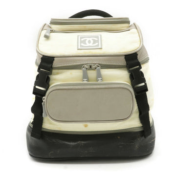 Chanel sports line here mark backpack rucksack nylon rubber leather cream white black gray A03595