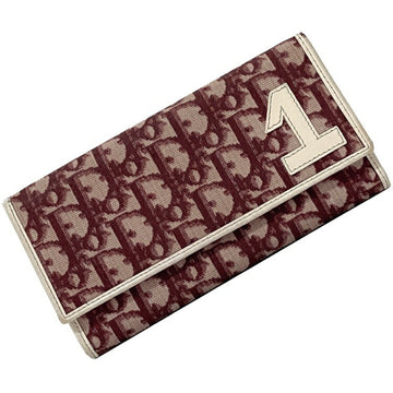 Christian Dior Bifold Long Wallet Bordeaux White Trotter PVC Leather Red Flap Women's Men's Fold