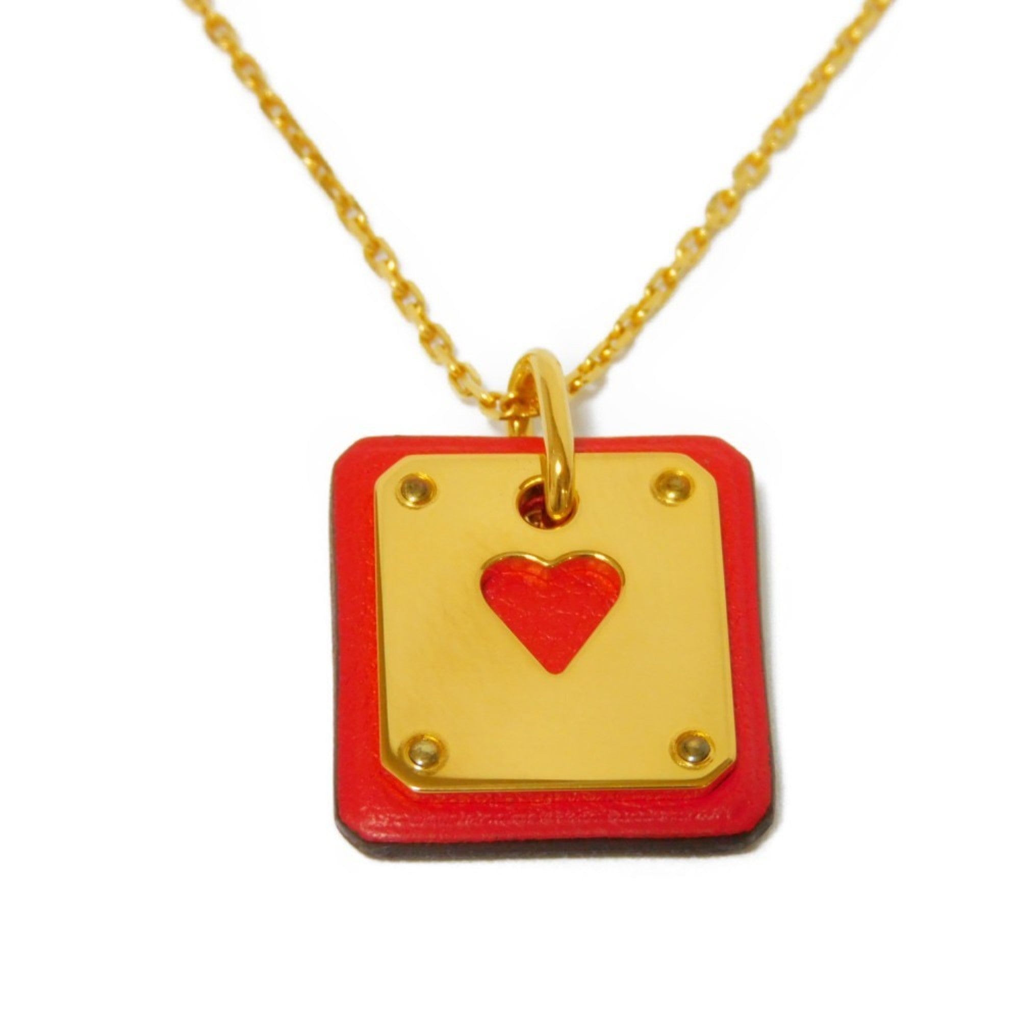 HERMES Necklace Ace of Hearts Playing Card Swift Pendant Top As de Coe