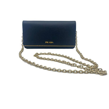 Prada chain shoulder bag black leather G metal fittings ladies