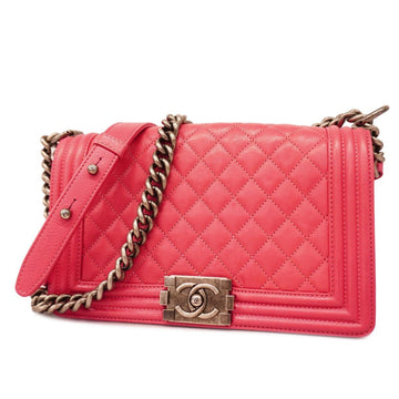 CHANEL Shoulder Bag Matelasse Boy Chain Leather Pink Ladies