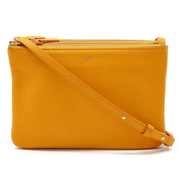CELINE Trio Small Shoulder Bag Pochette Pouch Lambskin Leather Orange Yellow 165113