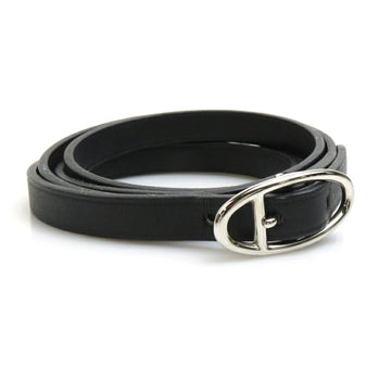 HERMES bracelet leather/metal black/silver unisex