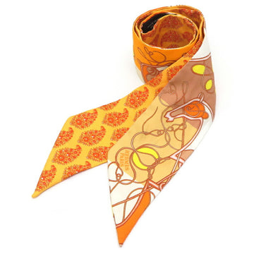 HERMES Twilly COUP DE FOUET AU BLOC Women's Scarf 100% Silk Orange/Yellow