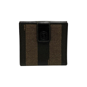 FENDI Pecan Pattern FF Logo Leather Bifold Wallet Mini Black Khaki