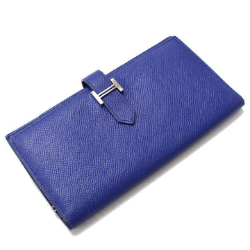 HERMES Beance Souffle Custom Made Long Wallet Bleu Electrique H039785CK 7T Unisex P Engraved
