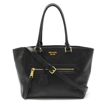 Prada GLACE CALF handbag shoulder bag ribbon nylon leather NERO black 1BG227