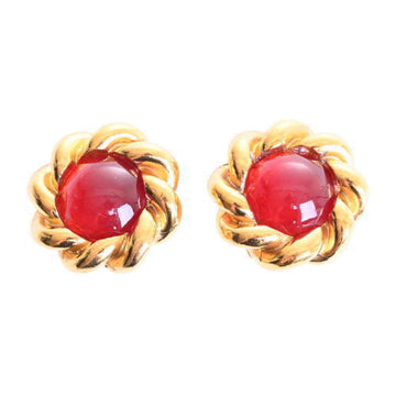 Chanel grippore color stone earrings red/gold metal