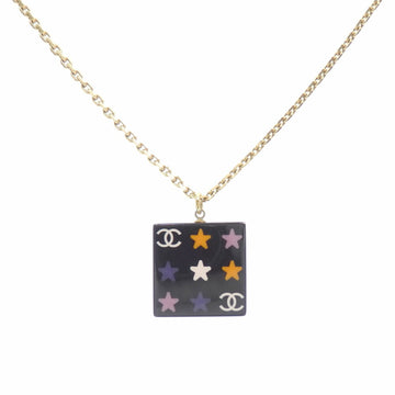 CHANEL Square Plate Necklace Ladies GP Coco Mark Star Multicolor 03A
